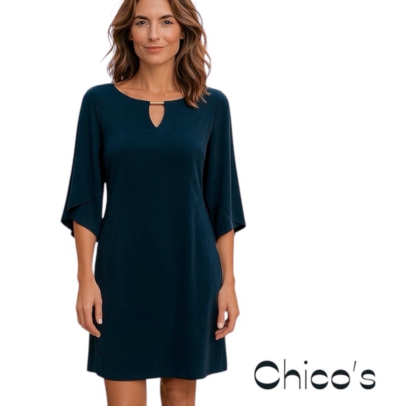 Chico’s Midnight Blue Travelers Non-Wrinkle Neutral Shift Dress NWOT Size 8 - Picture 1 of 13